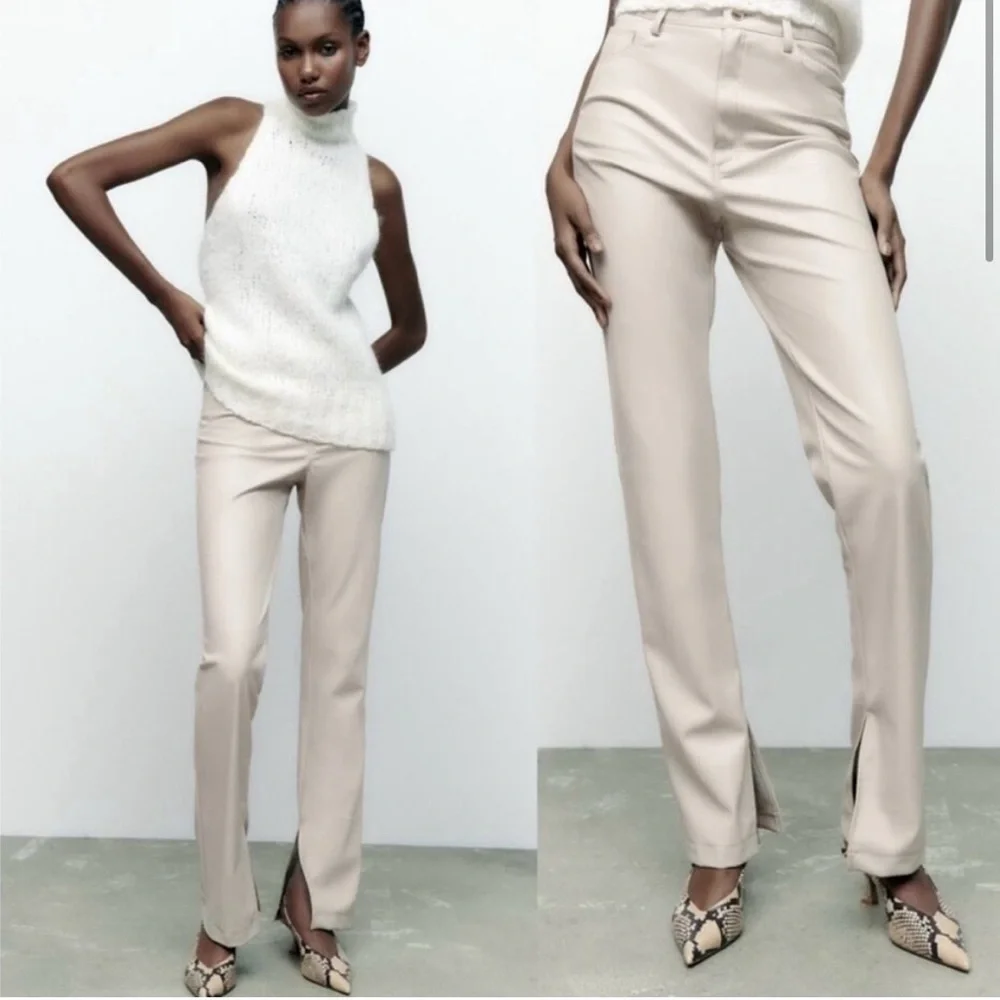 NWT Zara High Rise Faux Leather Split Ankle Bloggers Favorite Pants - Picture 3 of 9